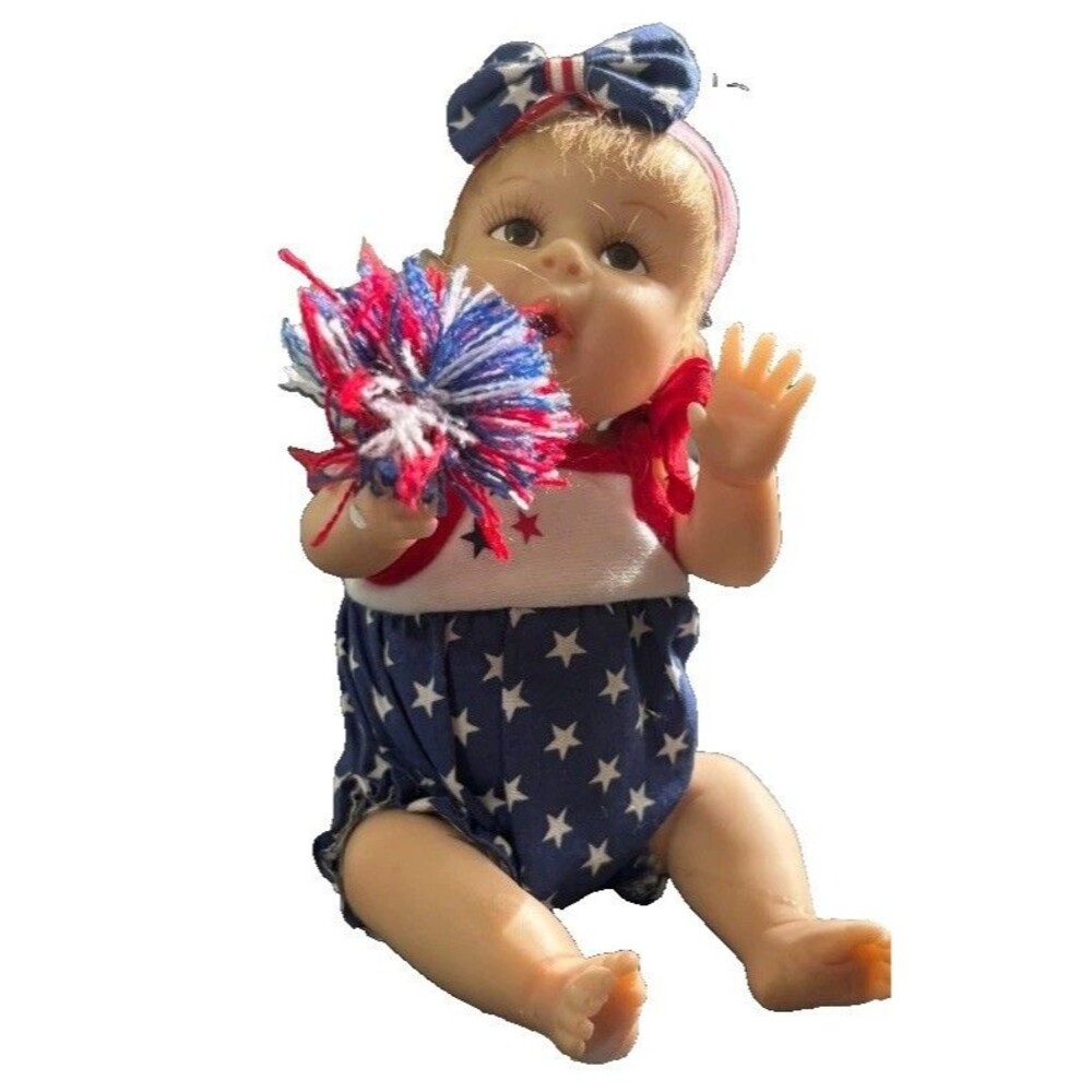 Doll Porcelain Miniature Collectible Patriotic Pompoms